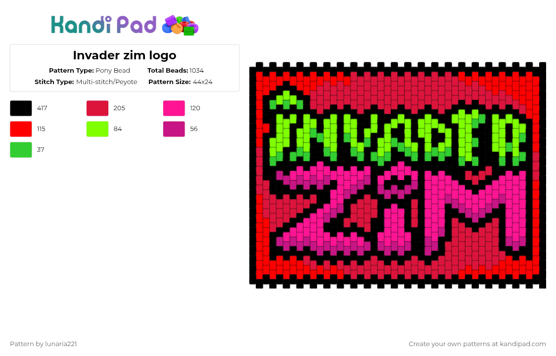 Invader zim logo - Pony Bead Pattern by lunaria221 on Kandi Pad - red,invader zim,logo