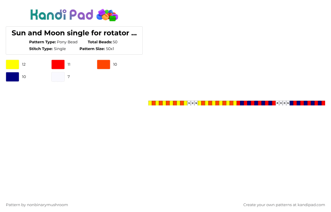 Sun and Moon single for rotator cuff - Pony Bead Pattern by nonbinarymushroom on Kandi Pad - red,fnaf,sundrop,moondrop,sun,moon,security breach,single,rotator
