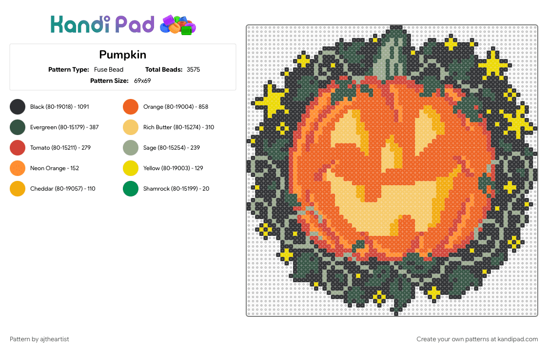 Pumpkin - Fuse Bead Pattern by ajtheartist on Kandi Pad - gray, orange