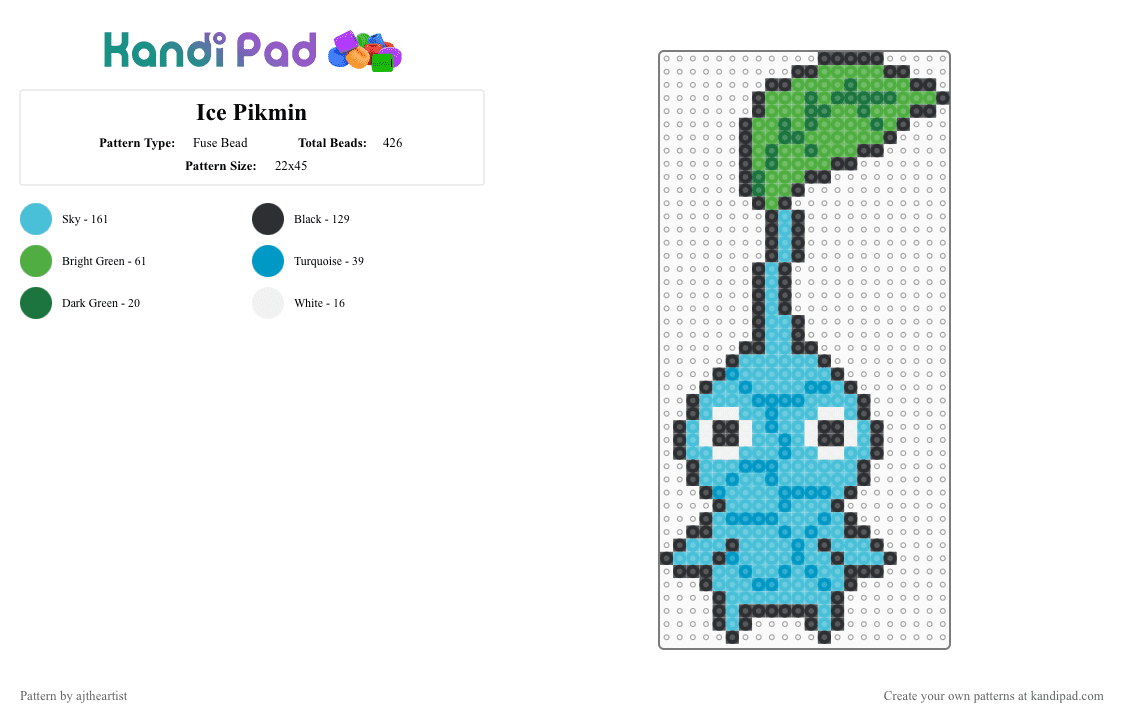 Ice Pikmin - Fuse Bead Pattern by ajtheartist on Kandi Pad - green, light blue, pikmin