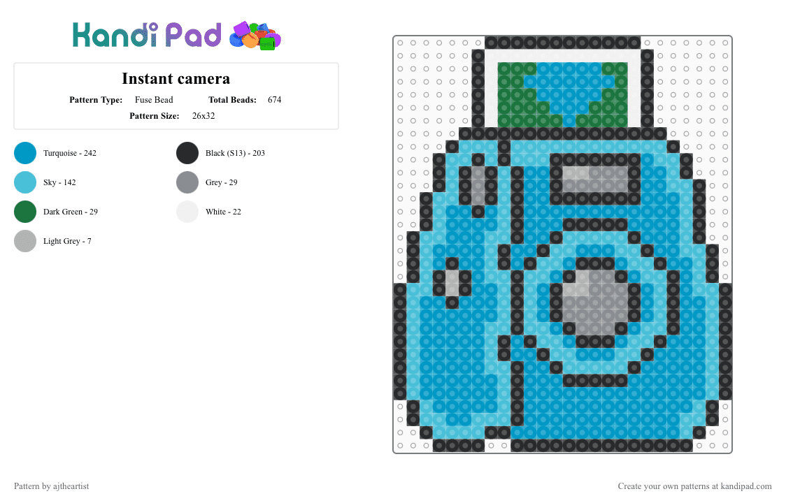 Instant camera - Fuse Bead Pattern by ajtheartist on Kandi Pad - light blue,camera