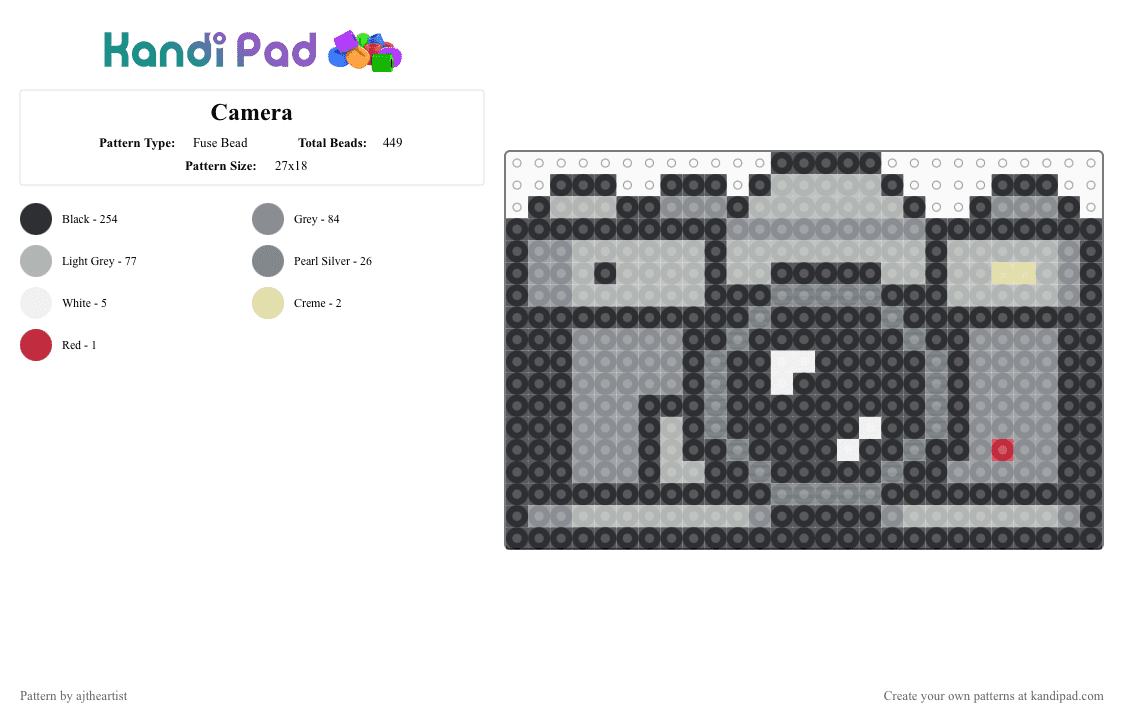 Camera 📷 - Fuse Bead Pattern by ajtheartist on Kandi Pad - black,gray,beige,camera