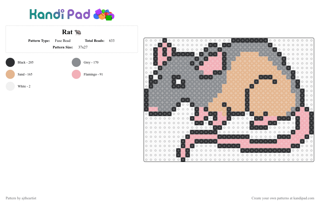 Rat 🐀 - Fuse Bead Pattern by ajtheartist on Kandi Pad - beige,gray,rat,animal