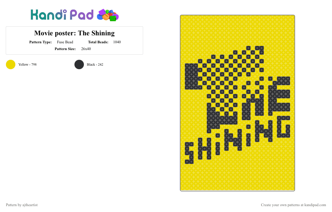 Movie poster: The Shining - Fuse Bead Pattern by ajtheartist on Kandi Pad - horror, movie, movie poster, the shining, yellow
