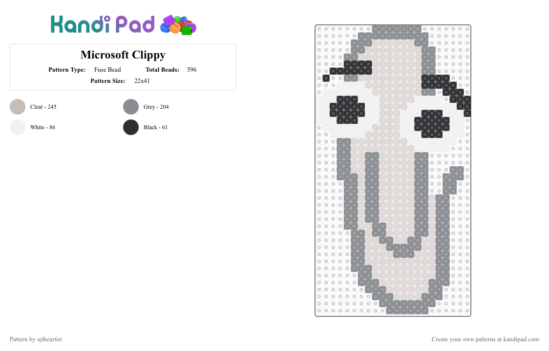Microsoft Clippy - Fuse Bead Pattern by ajtheartist on Kandi Pad - gray,beige,clippy,paper clip,microsoft