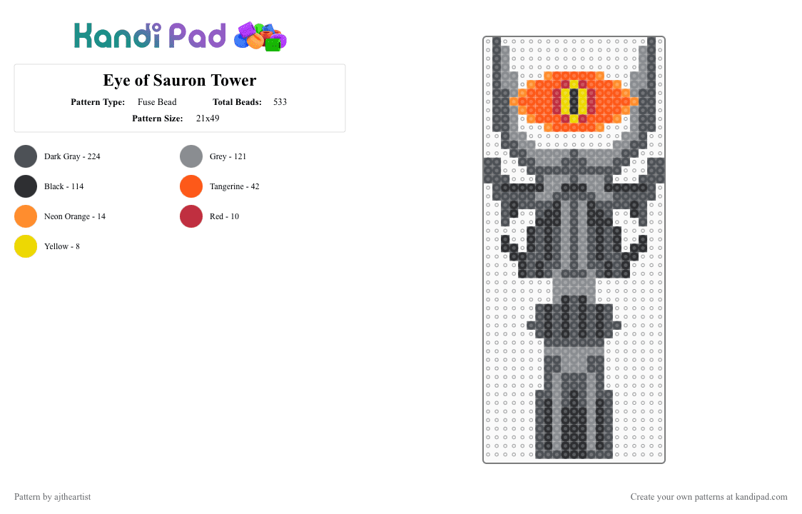 Eye of Sauron Tower - Fuse Bead Pattern by ajtheartist on Kandi Pad - gray,lord of the rings