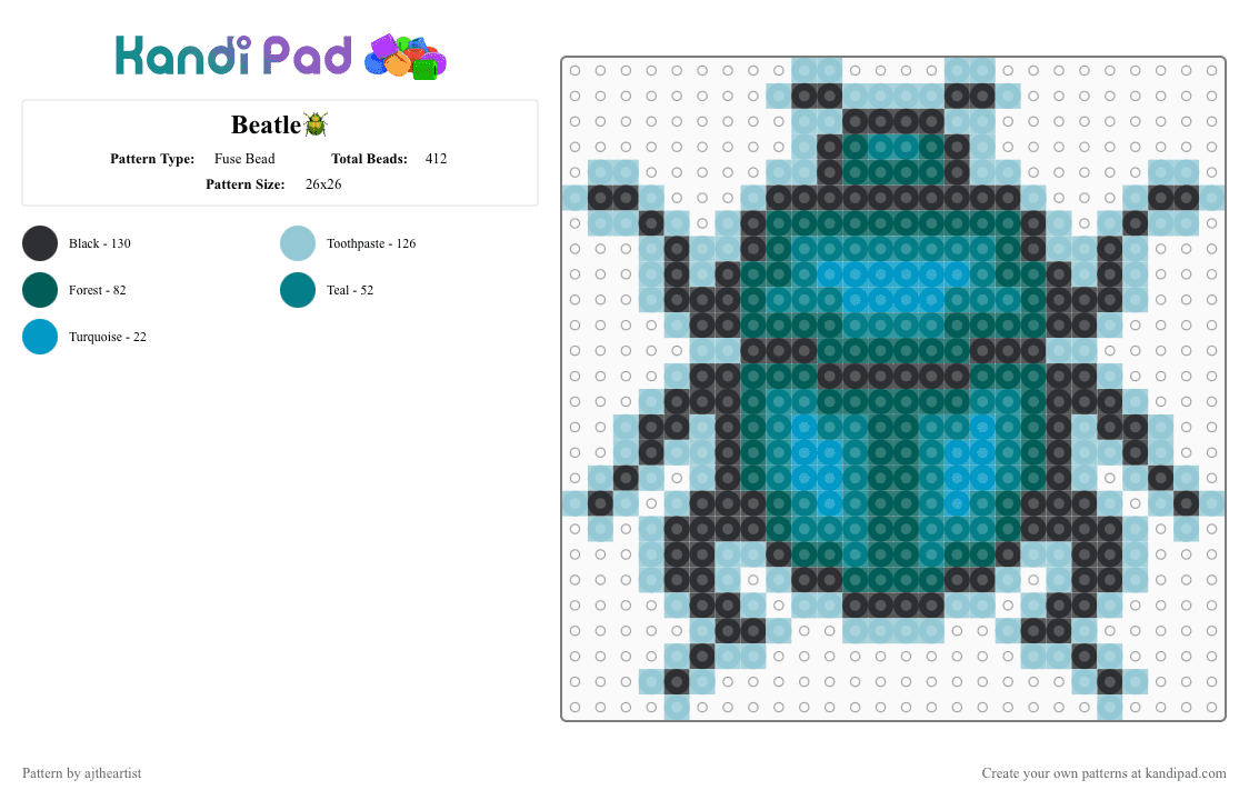 Beatle🪲 - Fuse Bead Pattern by ajtheartist on Kandi Pad - light blue,beatle,bug,insect
