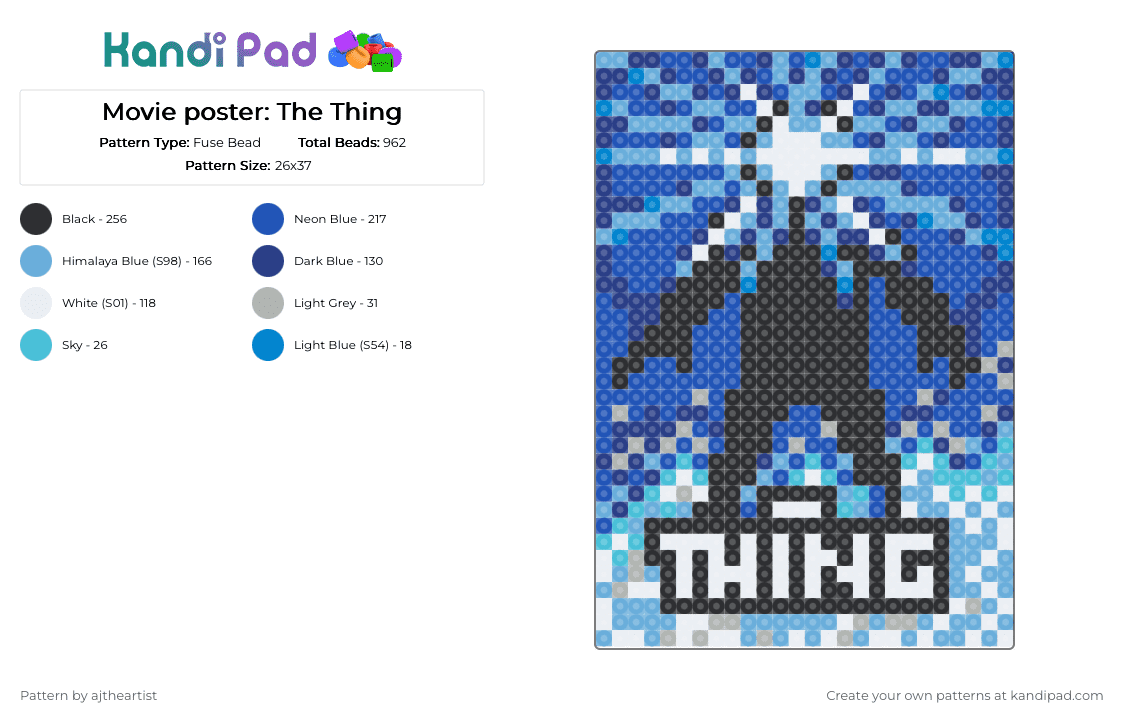 Movie poster: The Thing - Fuse Bead Pattern by ajtheartist on Kandi Pad - blue, horror, horror movie, light blue, movie, movie poster, the thing, the thing 1982