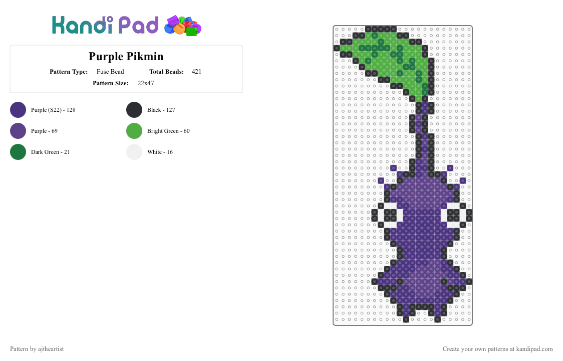 Purple Pikmin - Fuse Bead Pattern by ajtheartist on Kandi Pad - green, pikmin, purple