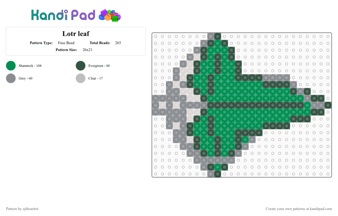 Lotr leaf - Fuse Bead Pattern by ajtheartist on Kandi Pad - gray, green, lord of the rings, lotr