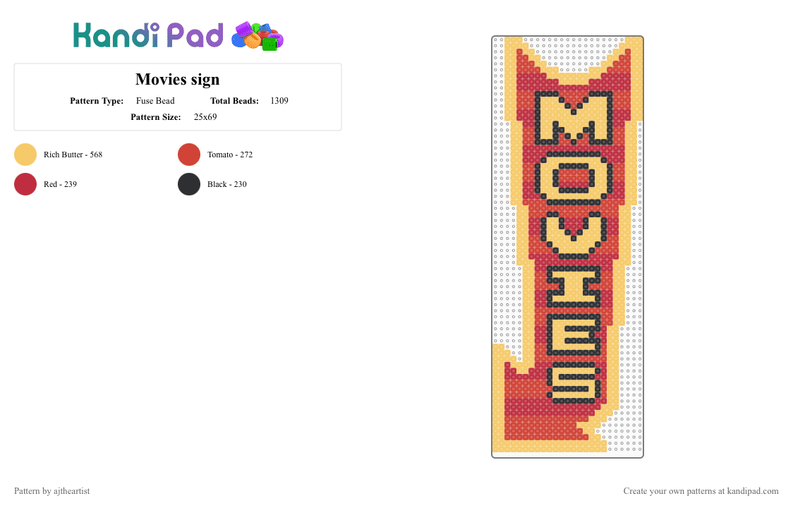 Movies sign - Fuse Bead Pattern by ajtheartist on Kandi Pad - yellow,red,movies,sign
