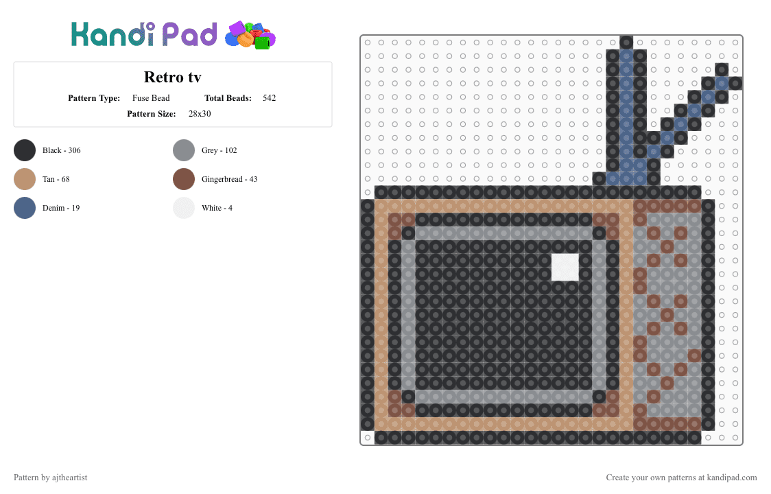 Retro tv 📺 - Fuse Bead Pattern by ajtheartist on Kandi Pad - black,gray,beige,tv,retro,retro tv