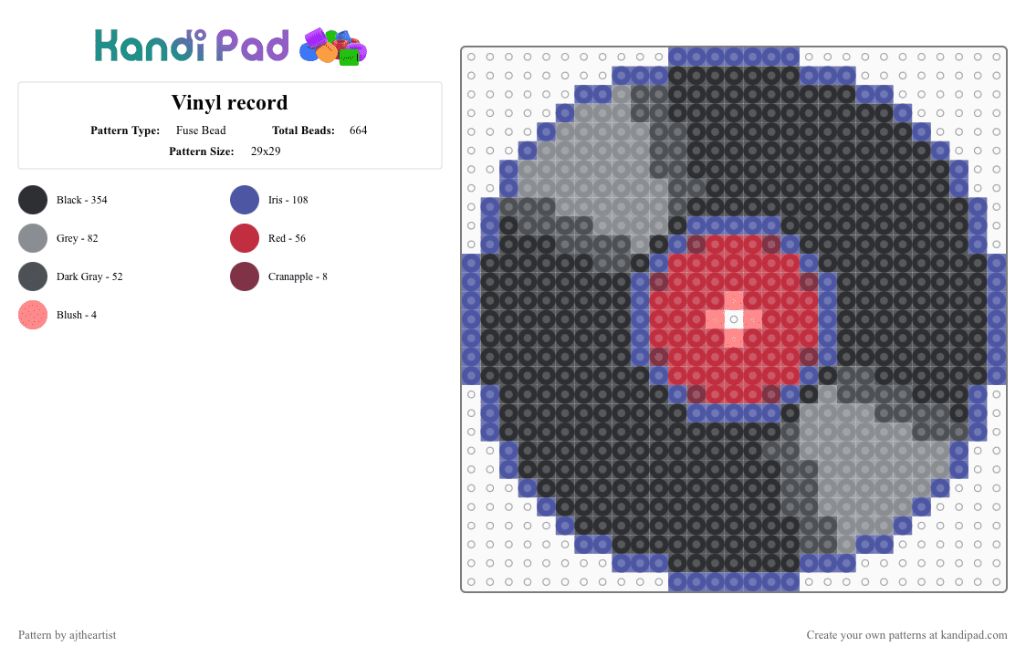 Vinyl record - Fuse Bead Pattern by ajtheartist on Kandi Pad - black,purple,gray,record,vinyl,vinyl record,music
