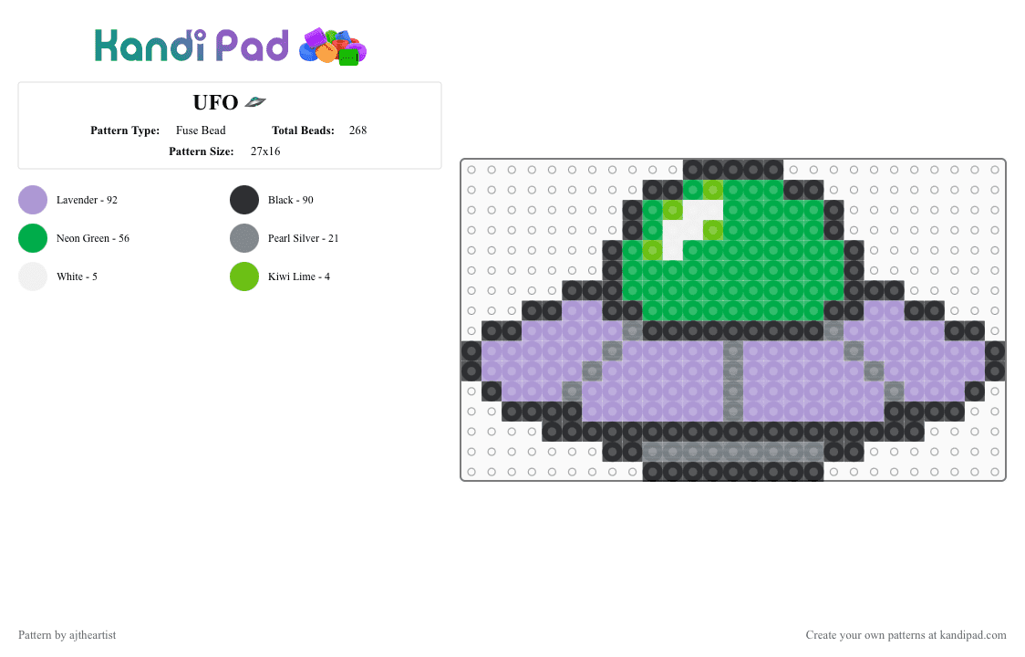 UFO 🛸 - Fuse Bead Pattern by ajtheartist on Kandi Pad - pink,green,ufo,space,alien
