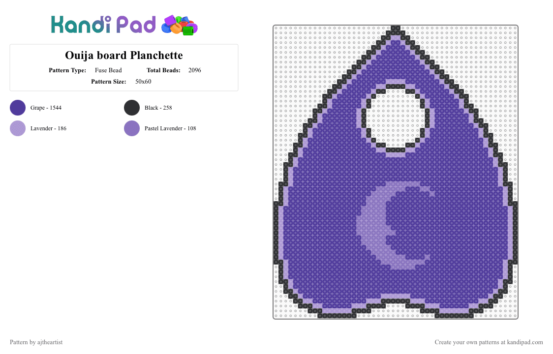 Ouija board Planchette - Fuse Bead Pattern by ajtheartist on Kandi Pad - purple,ouija,ouija board,planchette