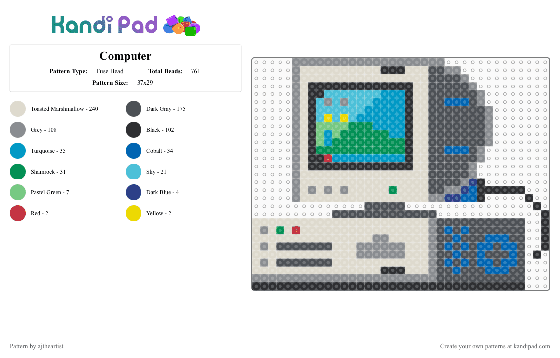 Computer - Fuse Bead Pattern by ajtheartist on Kandi Pad - gray,beige,computer
