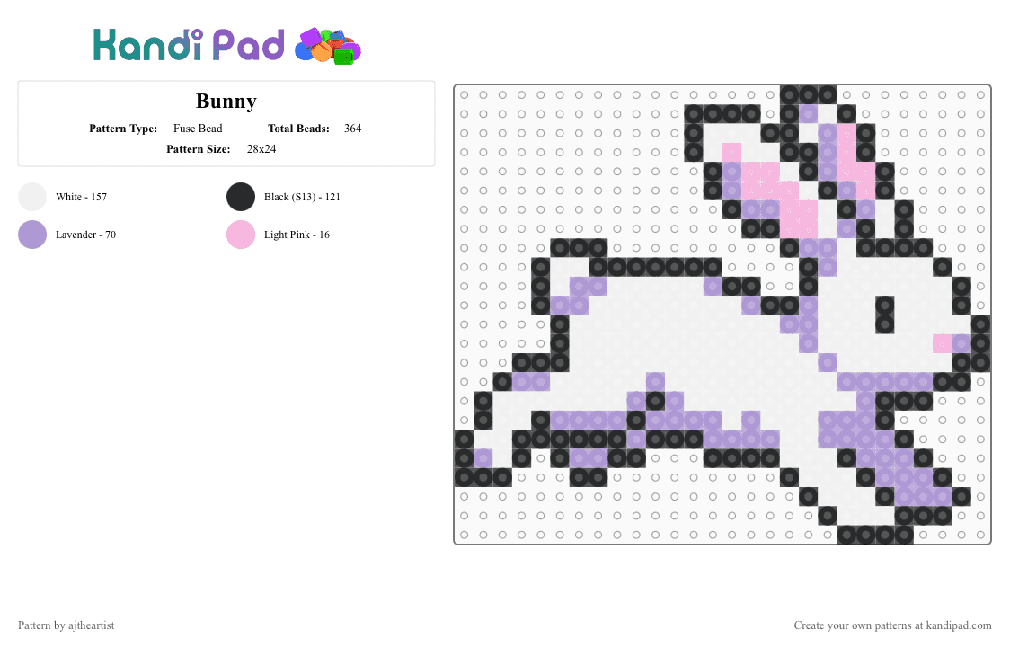 Bunny 🐇 - Fuse Bead Pattern by ajtheartist on Kandi Pad - pink,white,bunny,rabbit,animal