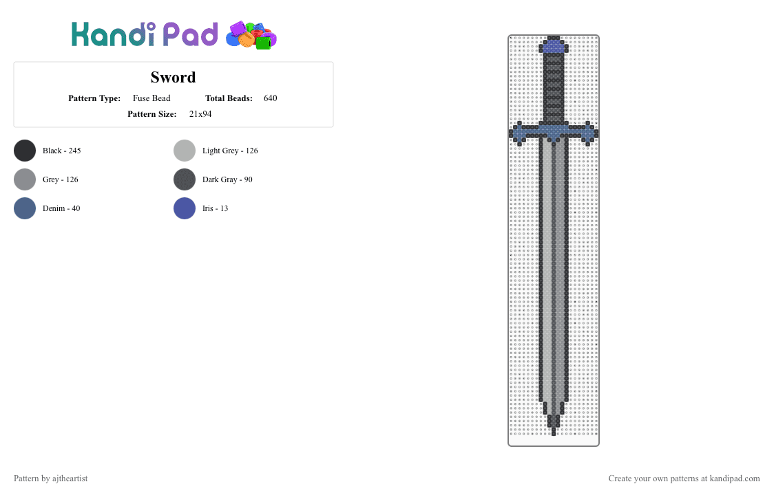 Sword - Fuse Bead Pattern by ajtheartist on Kandi Pad - gray,beige,sword,blade