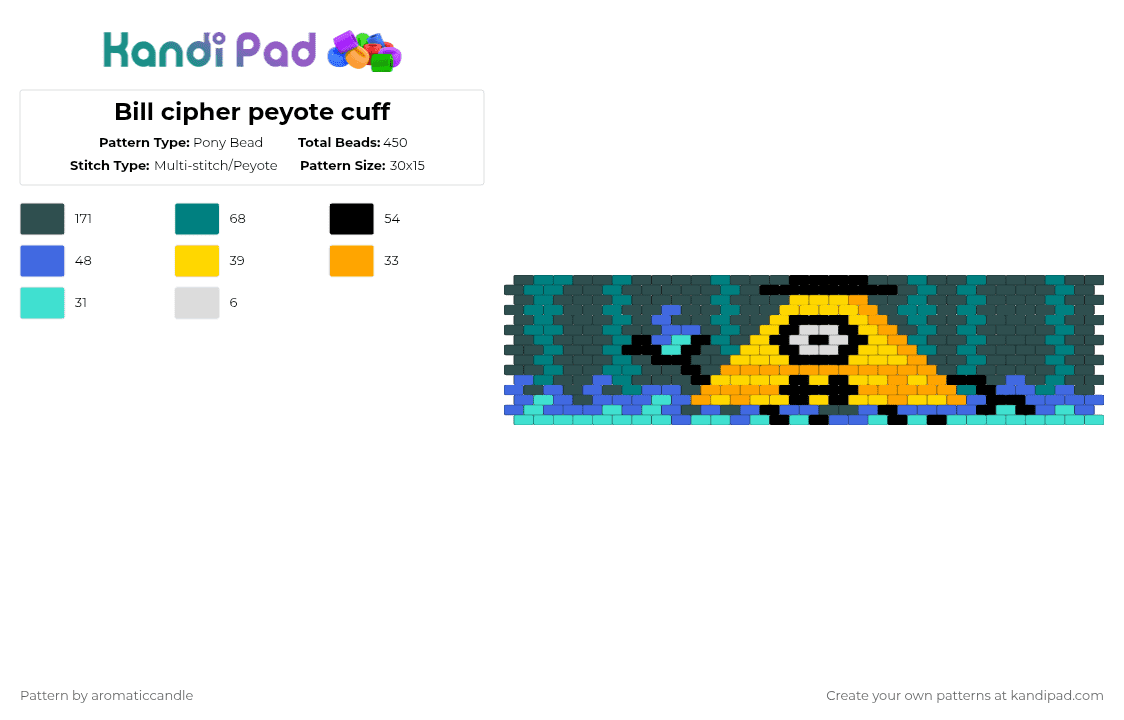 Bill cipher peyote cuff - Pony Bead Pattern by aromaticcandle on Kandi Pad - teal,gray,billcipher,gravityfalls,peyote,peyotecuff