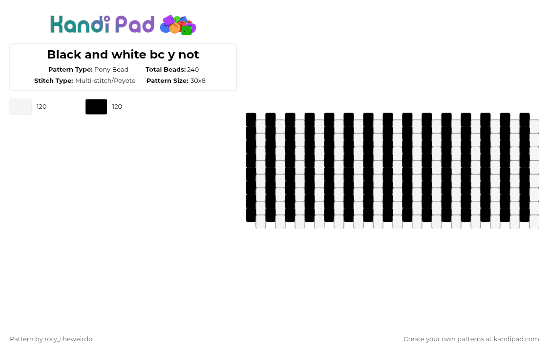 Black and white bc y not - Pony Bead Pattern by rory_theweirdo on Kandi Pad - white,black