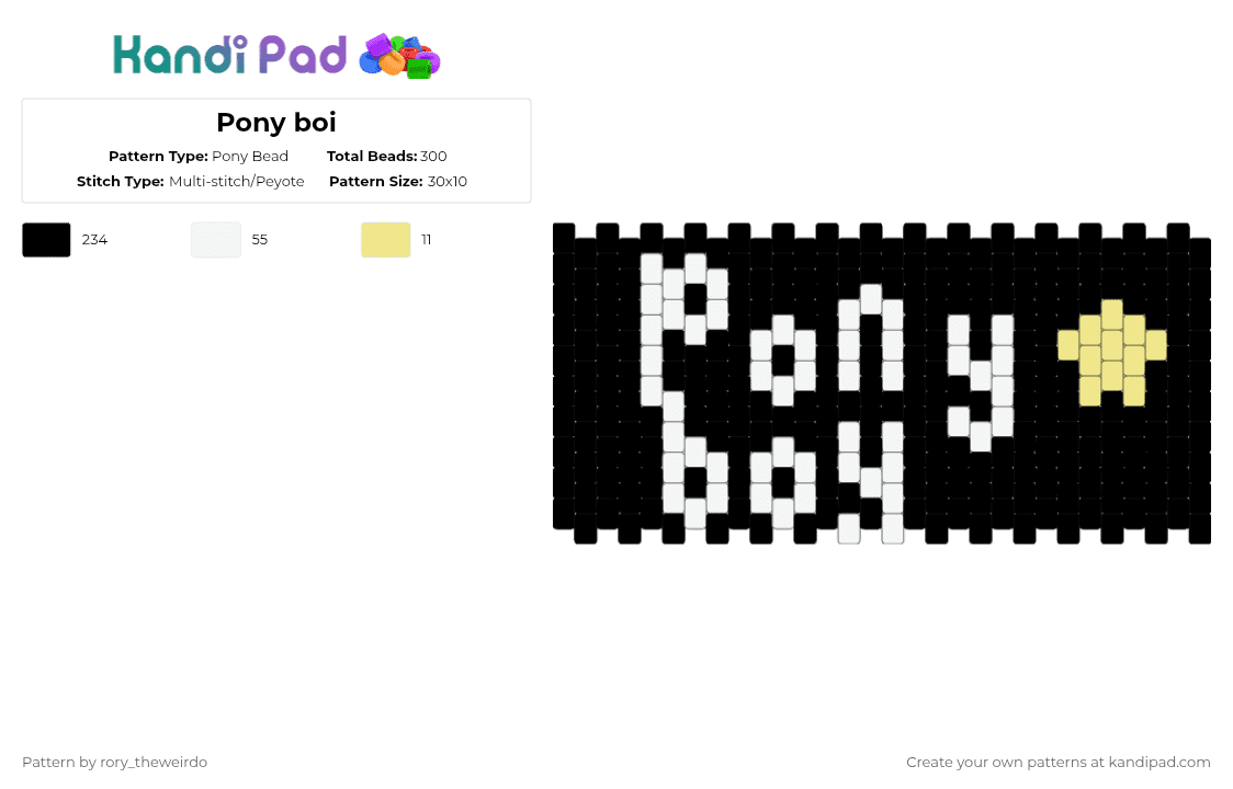 Pony boi - Pony Bead Pattern by rory_theweirdo on Kandi Pad - black,white