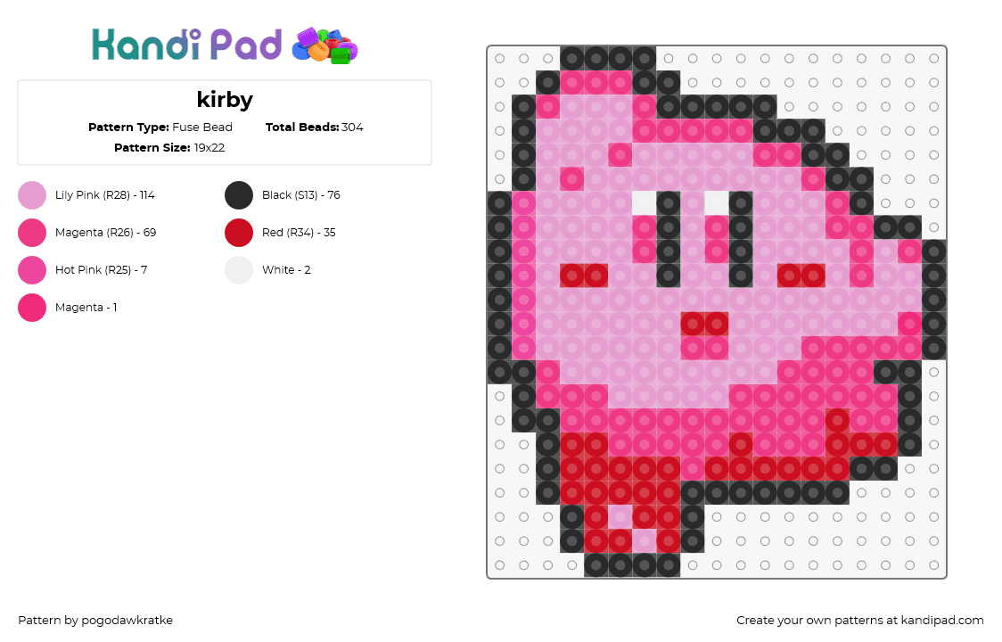 kirby - Fuse Bead Pattern by pogodawkratke on Kandi Pad - kirby,nintendo,jumping,character,cute,video game,pink