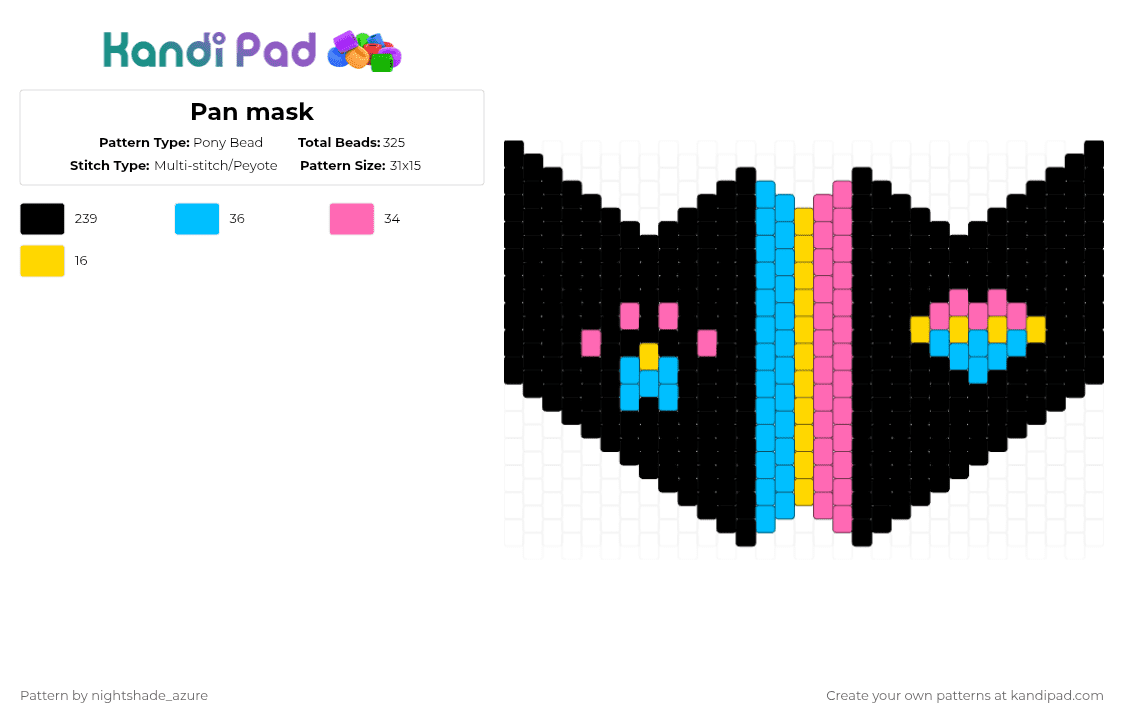 Pan mask - Pony Bead Pattern by nightshade_azure on Kandi Pad - black,pink,light blue