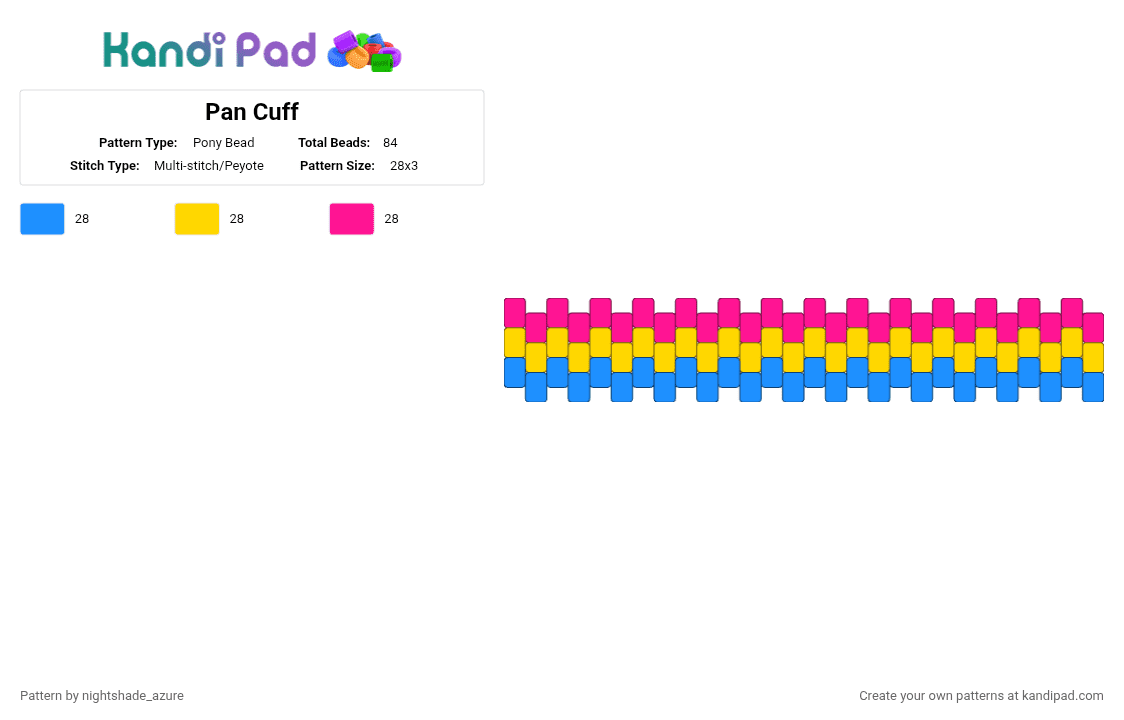 Pan Cuff - Pony Bead Pattern by nightshade_azure on Kandi Pad - light blue,yellow,pink