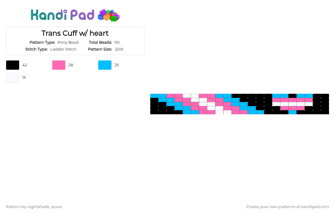 Trans Cuff w/ heart - Pony Bead Pattern by nightshade_azure on Kandi Pad - light blue,pink