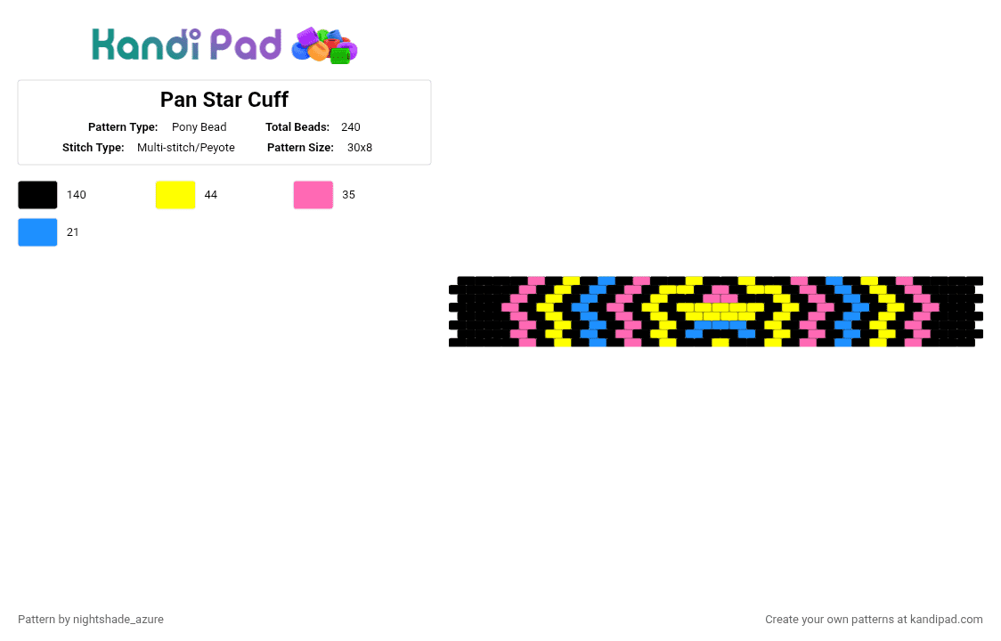 Pan Star Cuff - Pony Bead Pattern by nightshade_azure on Kandi Pad - black,pink,yellow