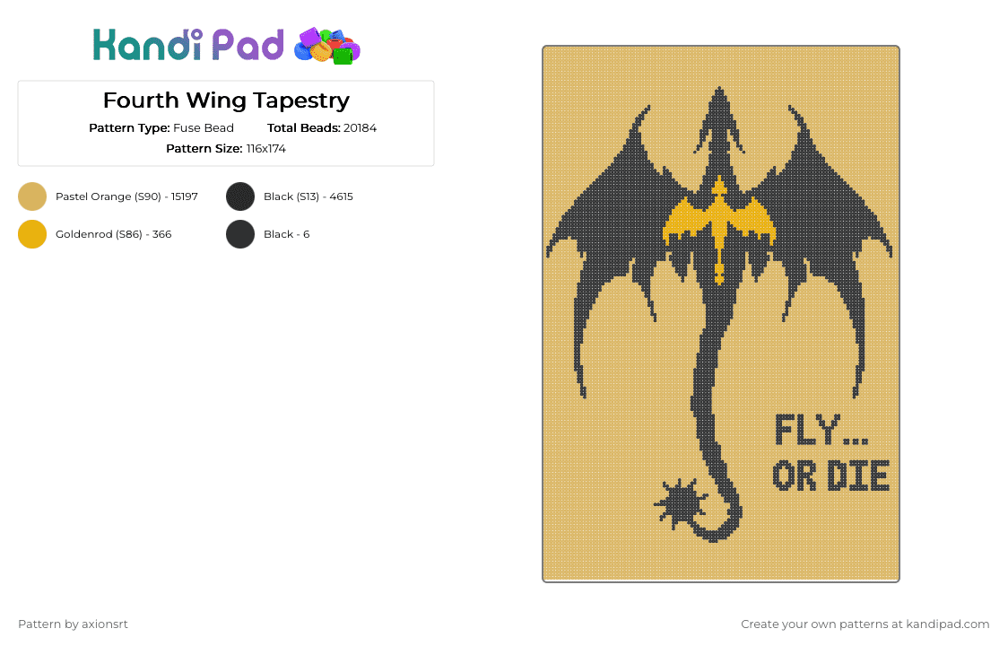 Fourth Wing Tapestry - Fuse Bead Pattern by axionsrt on Kandi Pad - fourth wing, orange