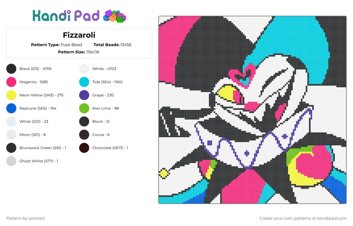 Fizzaroli - Fuse Bead Pattern by axionsrt on Kandi Pad - white,pink,light blue