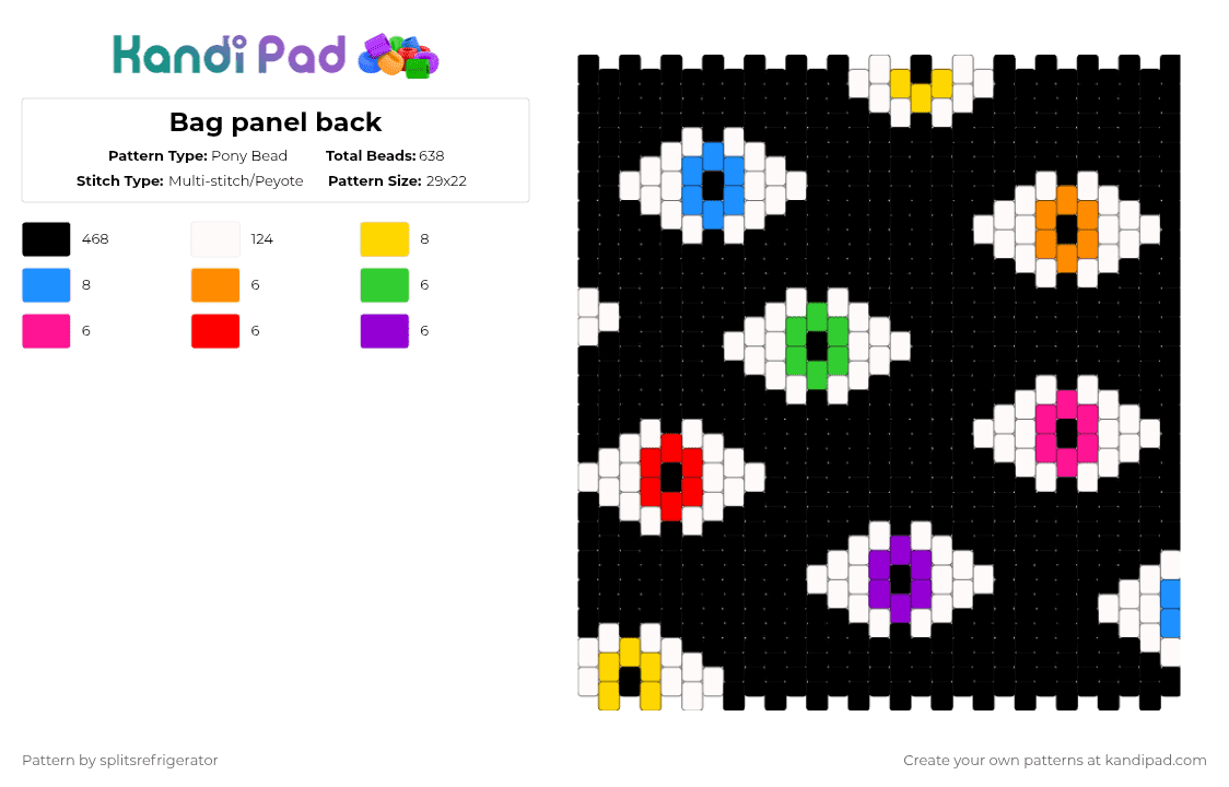 Bag panel back - Pony Bead Pattern by splitsrefrigerator on Kandi Pad - black,white,light blue,green,red,colorful