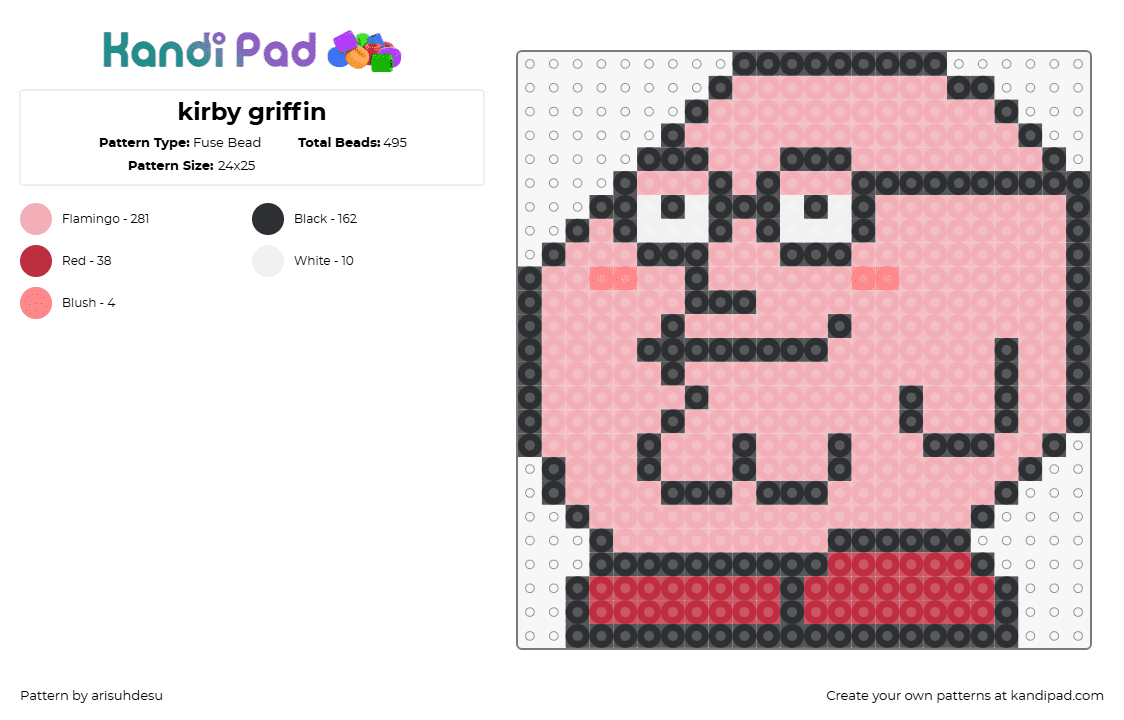 kirby griffin - Fuse Bead Pattern by arisuhdesu on Kandi Pad - peter giffin,kirby,mashup,family guy,nintendo,character,silly,video game,tv show,cartoon,nintendo,pink