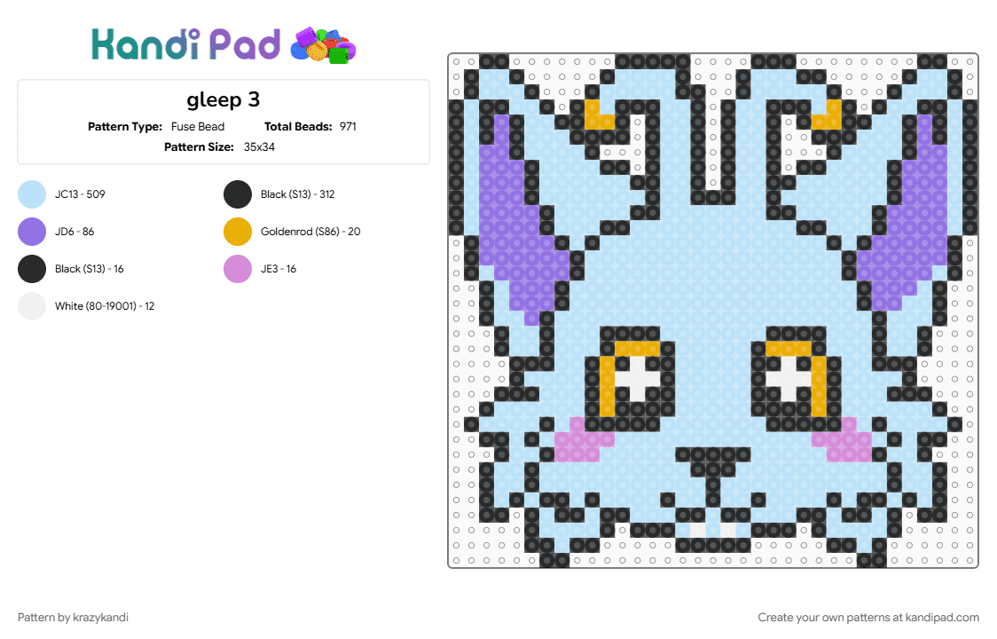 gleep 3 - Fuse Bead Pattern by krazykandi on Kandi Pad - light blue