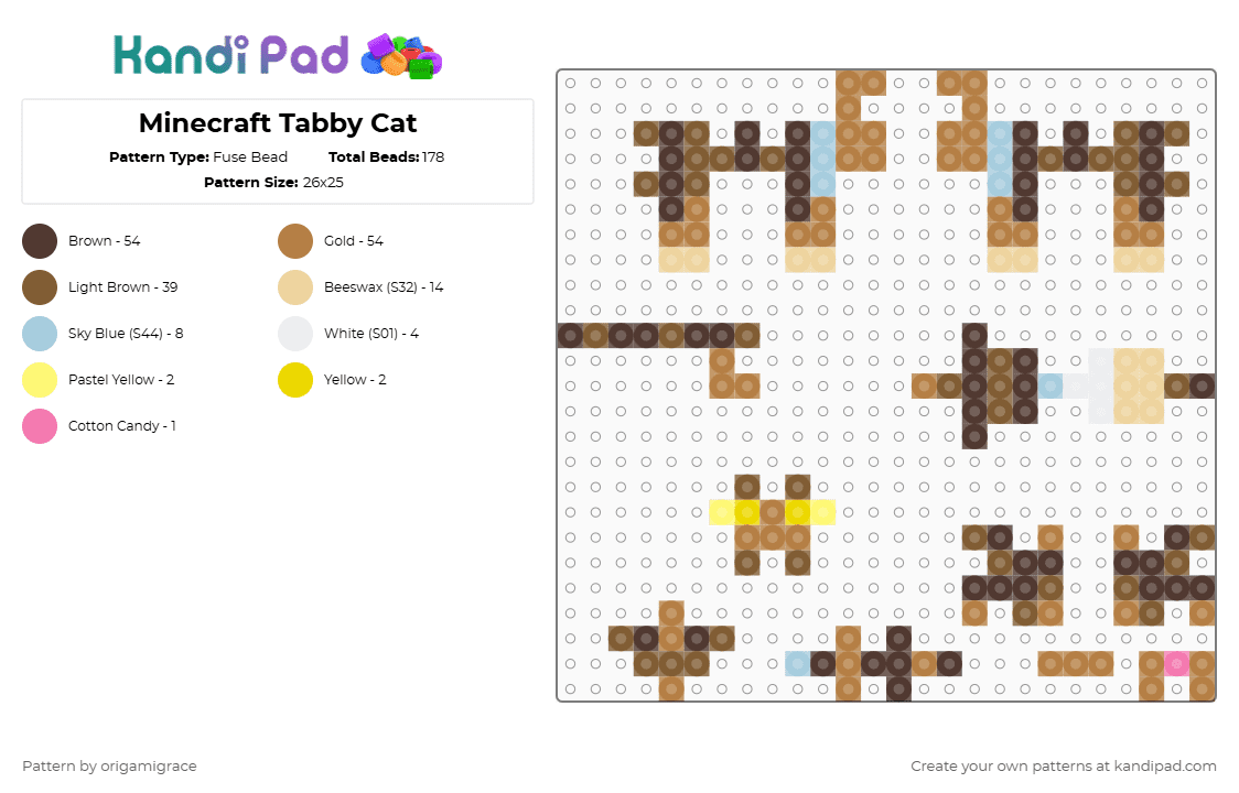 Minecraft Tabby Cat - Fuse Bead Pattern by origamigrace on Kandi Pad - tan,brown