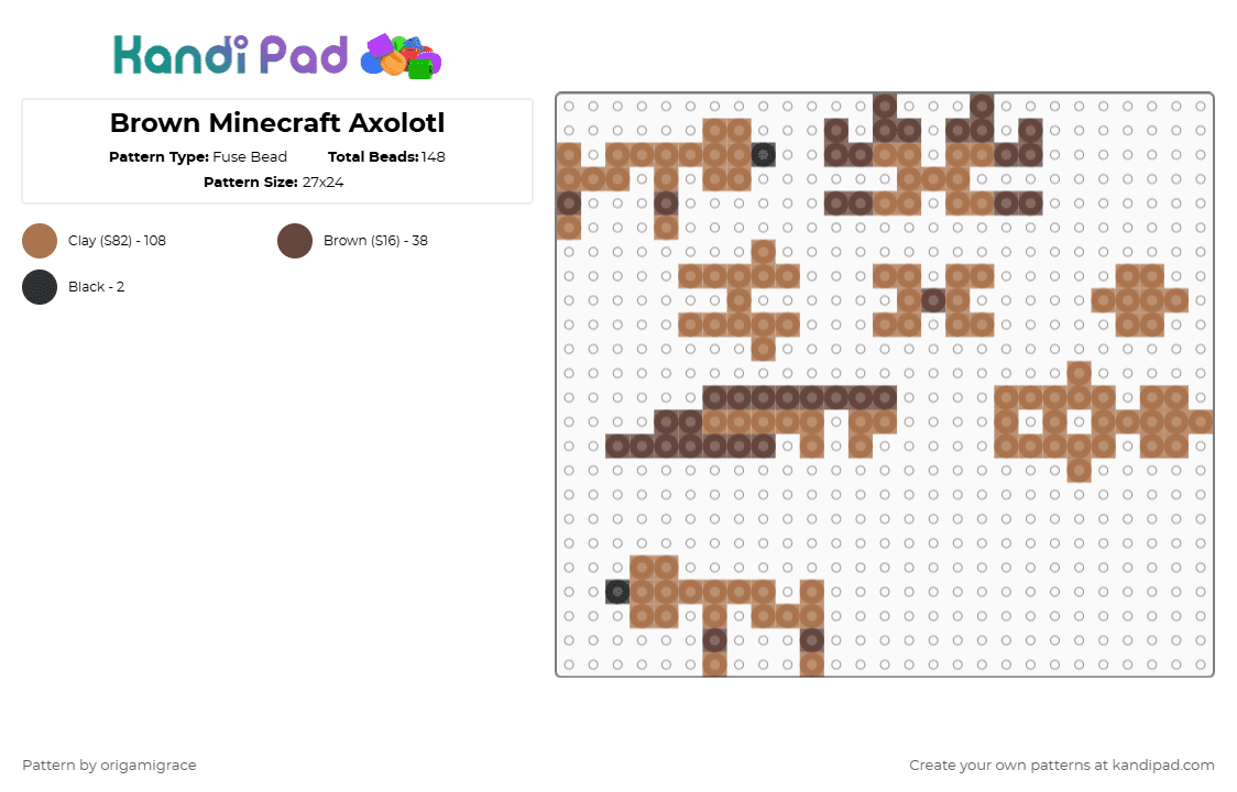 Brown Minecraft Axolotl Fuse Bead Pattern - Kandi Pad | Kandi Patterns ...