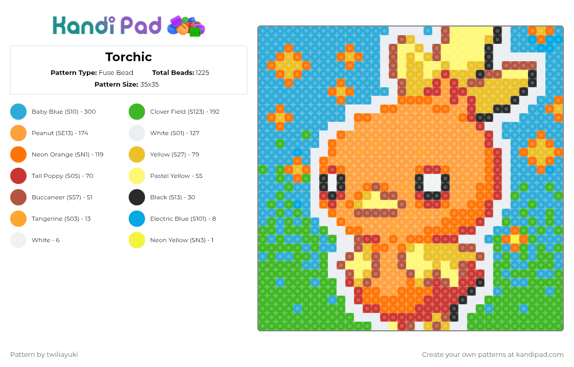 Torchic - Fuse Bead Pattern by twiliayuki on Kandi Pad - light blue,orange