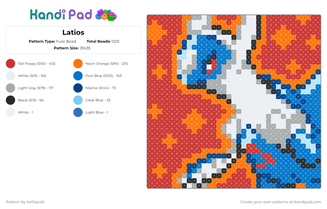 Latios - Fuse Bead Pattern by twiliayuki on Kandi Pad - red,orange,blue