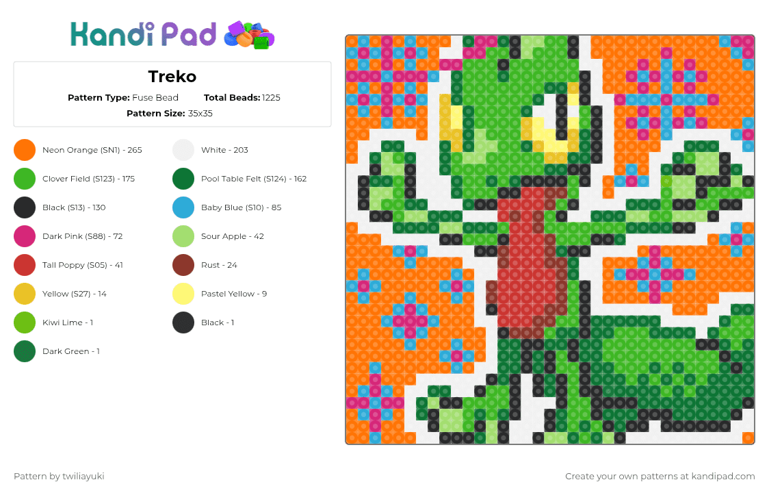 Treko - Fuse Bead Pattern by twiliayuki on Kandi Pad - orange,green