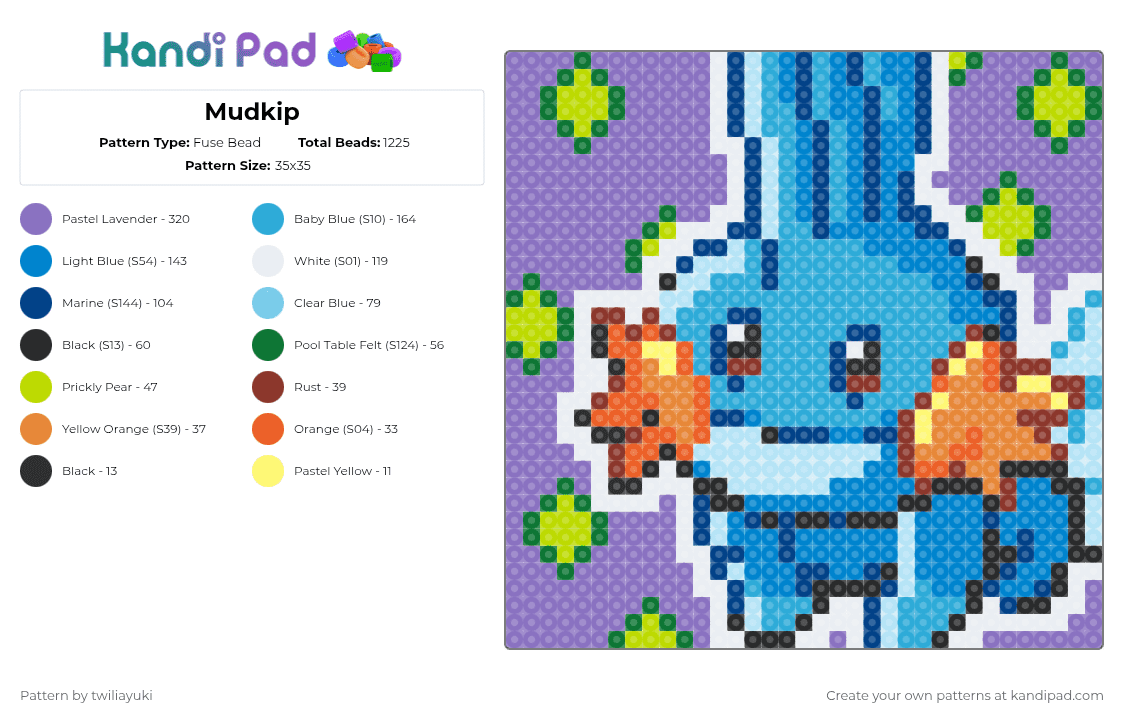 Mudkip - Fuse Bead Pattern by twiliayuki on Kandi Pad - blue,light blue