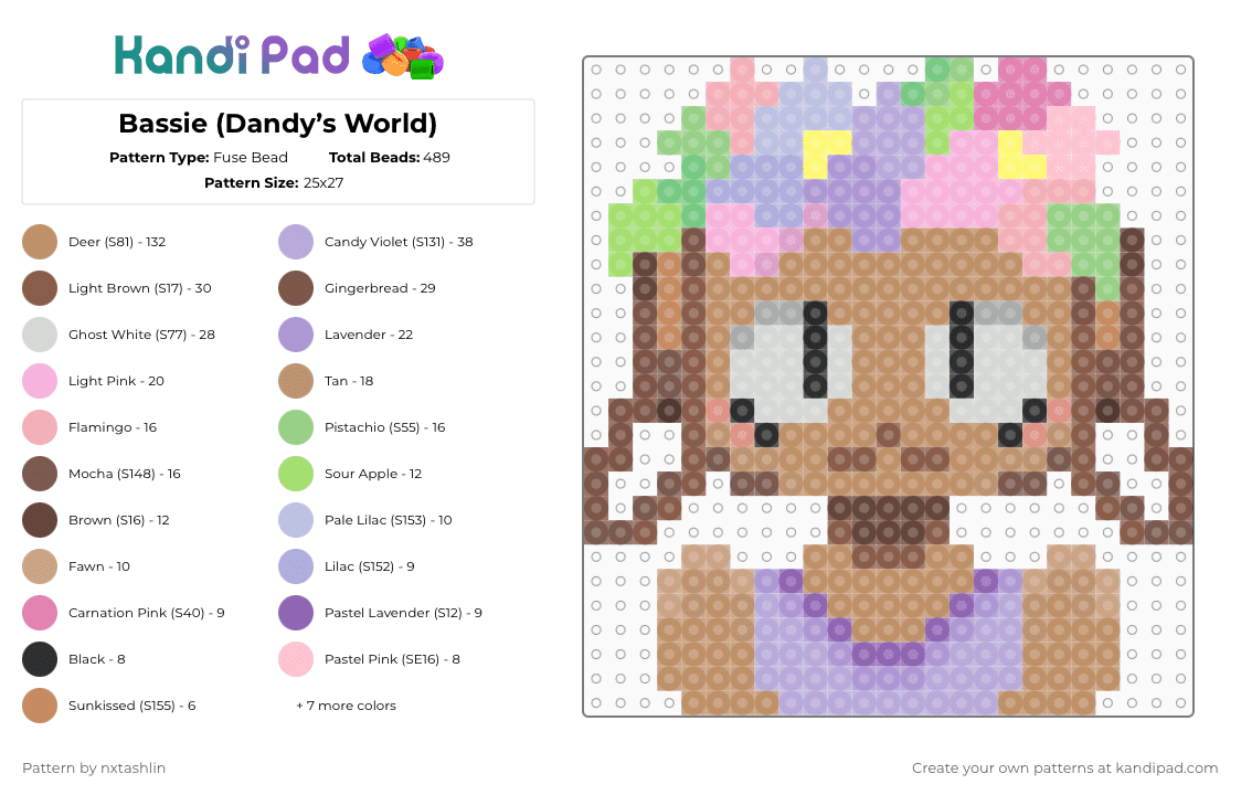 Bassie (Dandy’s World) - Fuse Bead Pattern by nxtashlin on Kandi Pad - pink,tan