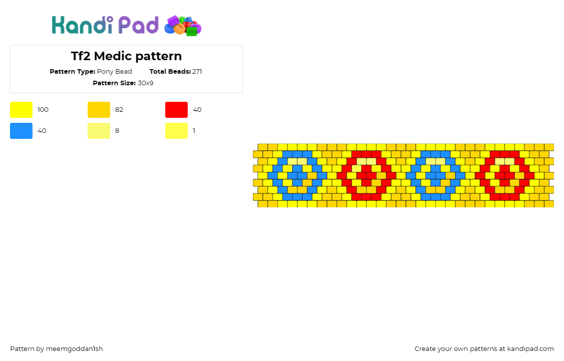 Tf2 Medic pattern - Pony Bead Pattern by meemgoddan1sh on Kandi Pad - team fortress,medic,bullseye,video game,cuff,strategy,teamwork,vibrant,yellow