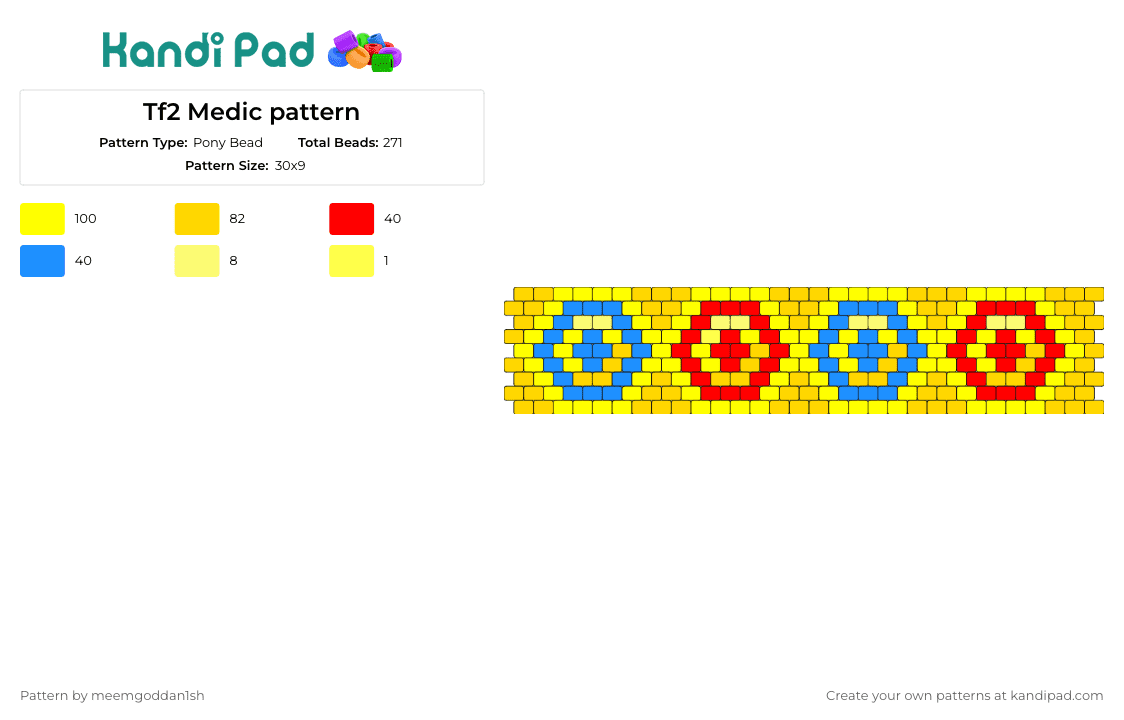 Tf2 Medic pattern - Pony Bead Pattern by meemgoddan1sh on Kandi Pad - team fortress,medic,bullseye,video game,cuff,strategy,teamwork,unique,vibrant,yellow