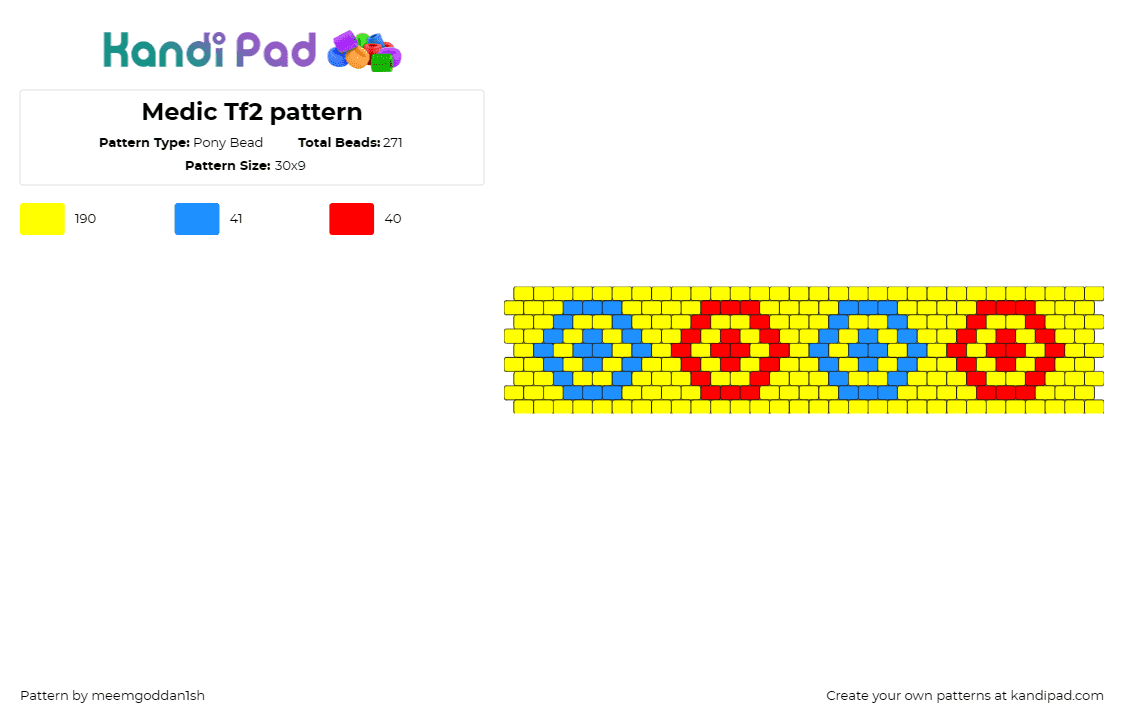 Medic Tf2 pattern - Pony Bead Pattern by meemgoddan1sh on Kandi Pad - team fortress,medic,bullseye,video game,cuff,gamer pride,popular,series,yellow