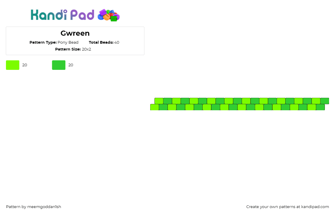 Gwreen - Pony Bead Pattern by meemgoddan1sh on Kandi Pad - green,bracelet,cuff,gradient,fashion,style,summer