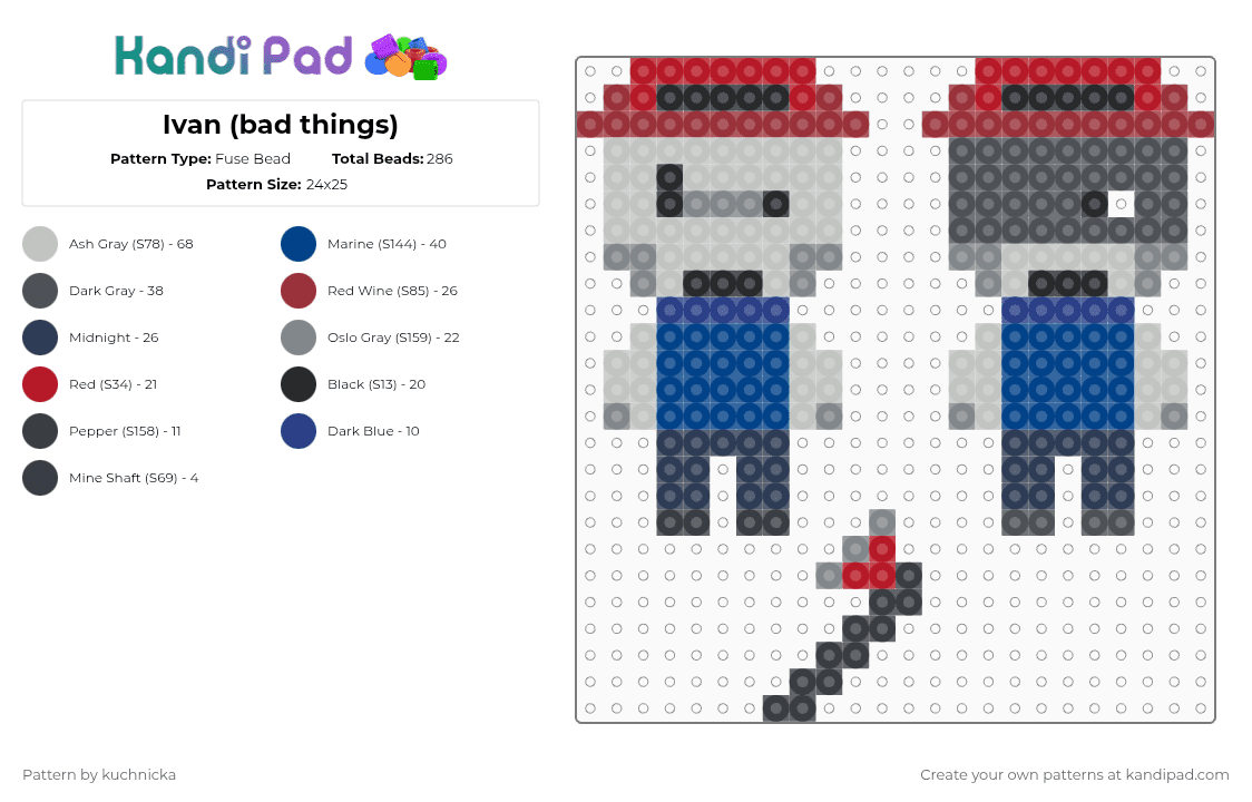 Ivan (bad things) - Fuse Bead Pattern by kuchnicka on Kandi Pad - red,beige,gray,blue