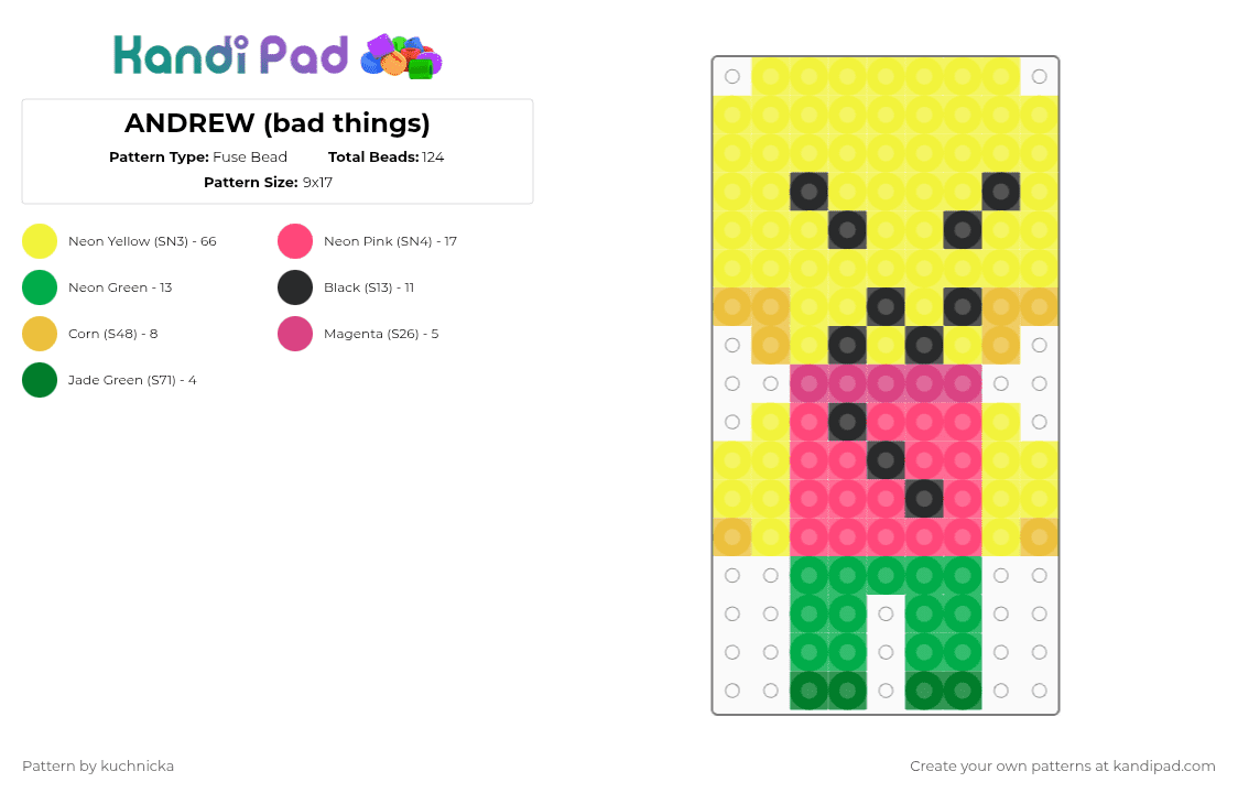 ANDREW (bad things) - Fuse Bead Pattern by kuchnicka on Kandi Pad - yellow