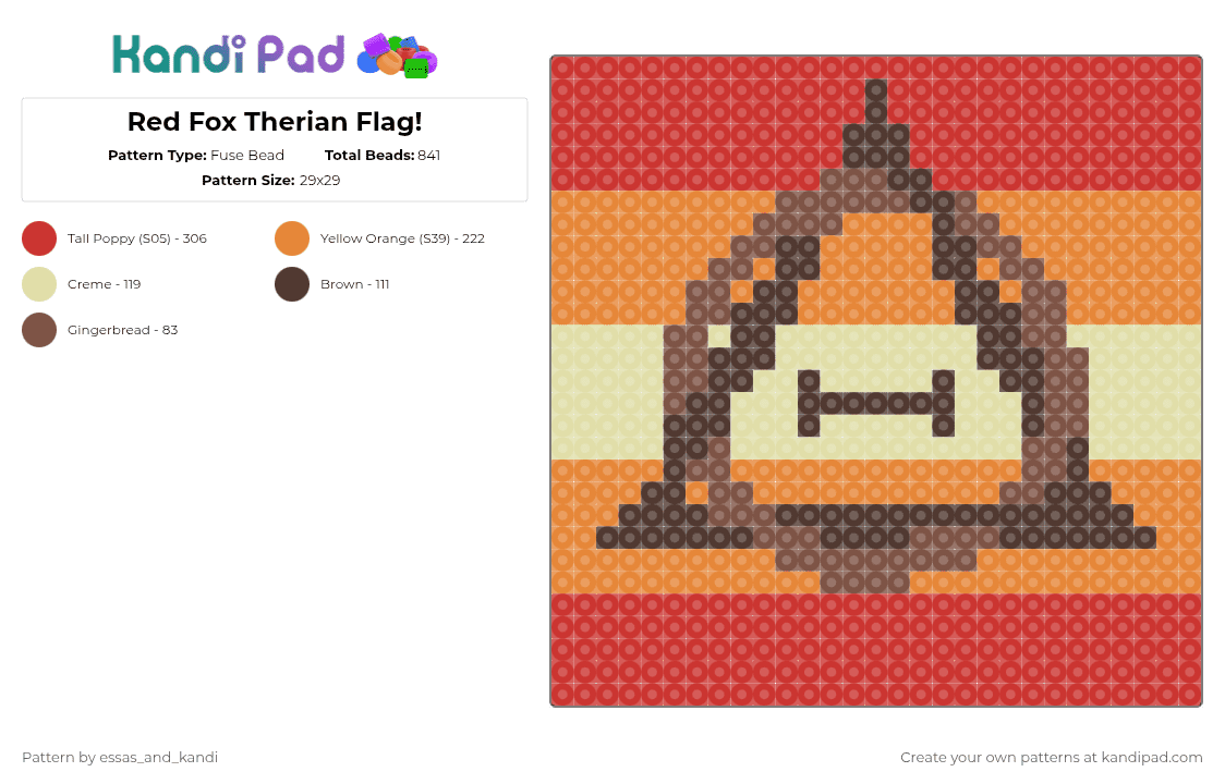 Red Fox Therian Flag! - Fuse Bead Pattern by essas_and_kandi on Kandi Pad - red,orange,therian,flag,red fox