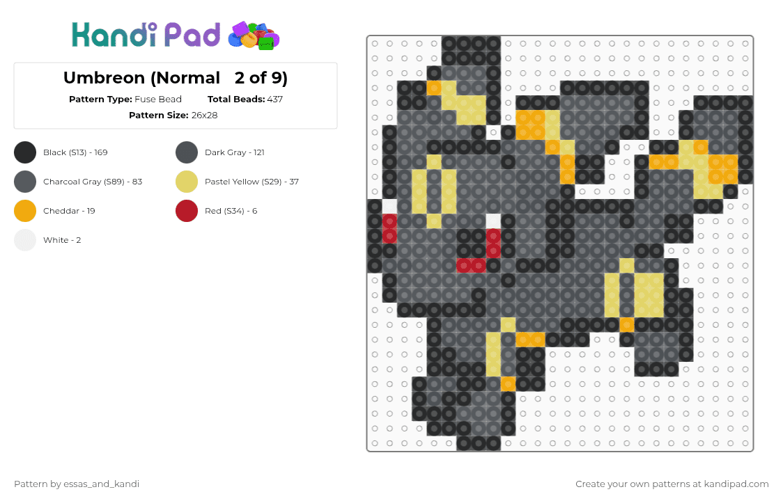 Umbreon (Normal   2 of 9) - Fuse Bead Pattern by essas_and_kandi on Kandi Pad - gray